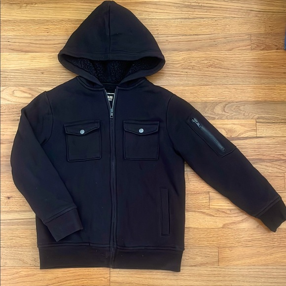 Urban Pipeline Black Sherpa Hooded Full Zip Jacket—5 pockets-Small - Picture 1 of 4